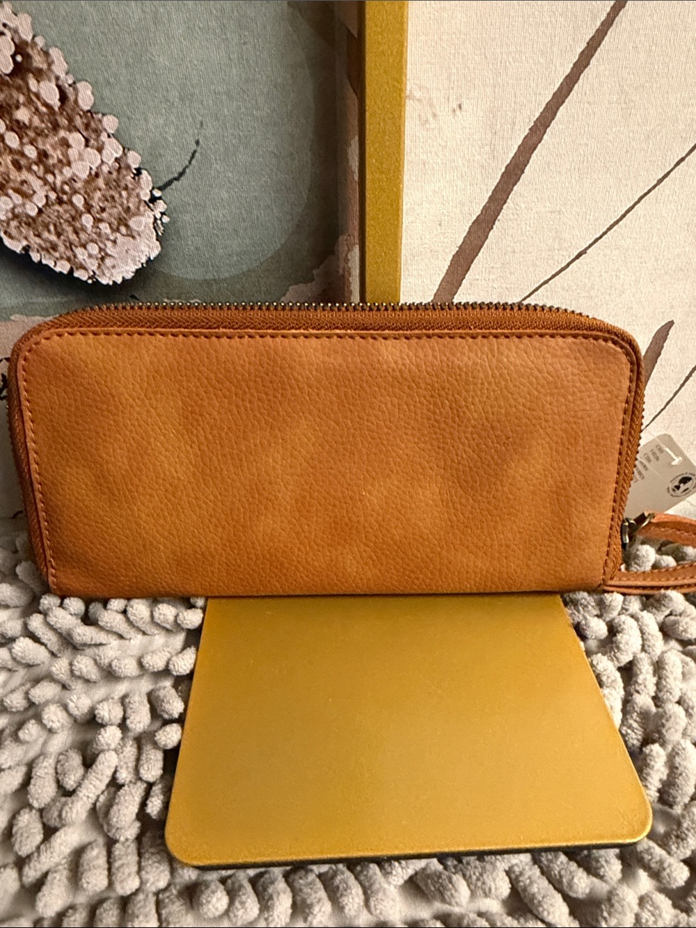 Free People Tan Leather Zip Wallet wristlet - Picture 3 of 5